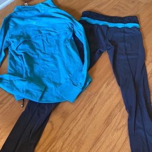 Turquoise zip up and pants set